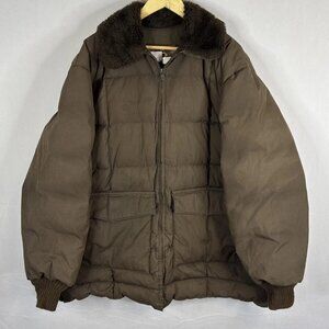Vintage Walls Down Western Wear Brown Puffer Jacket Faux Fur Collar XL